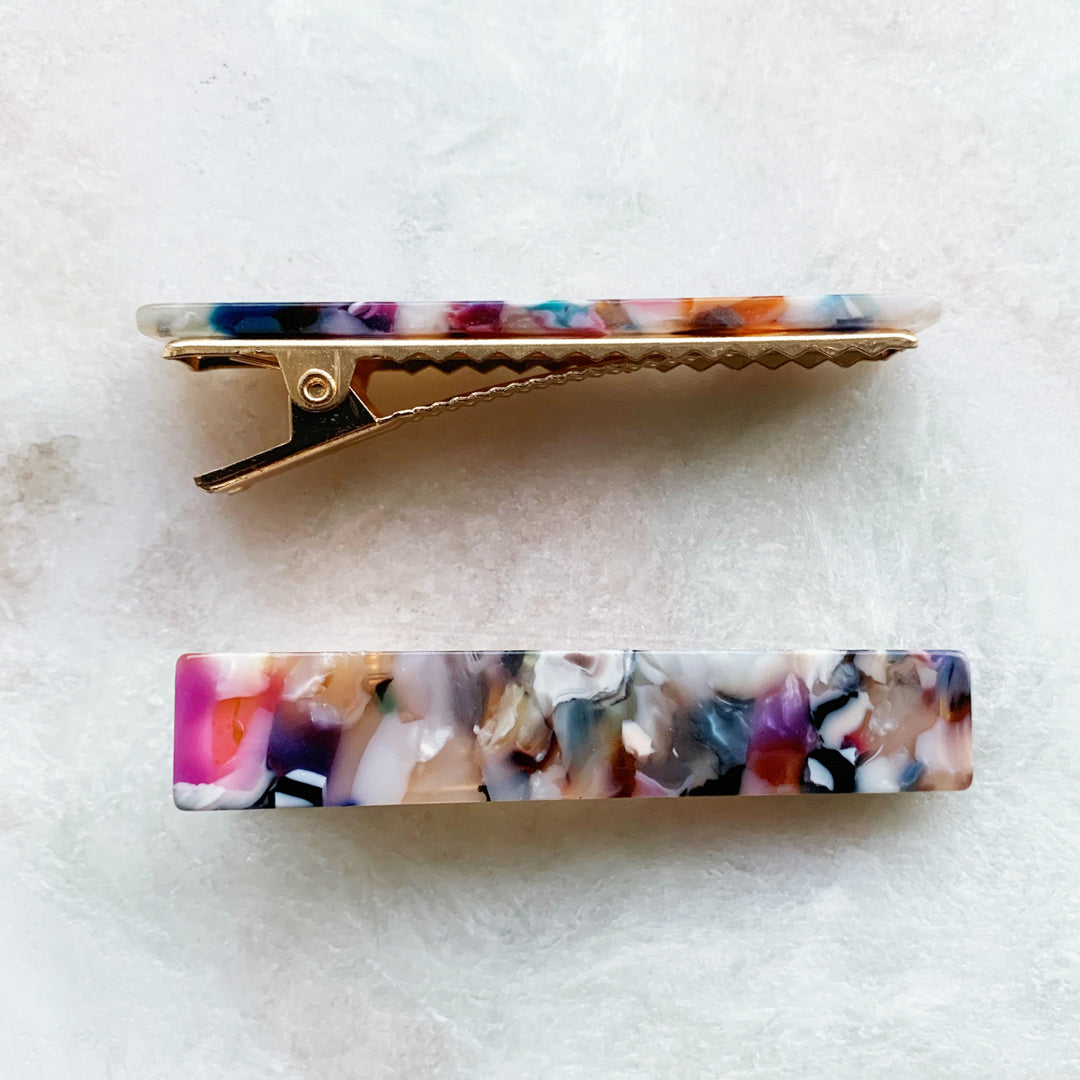 Set Of Two Rectangular Rainbow Hair Clip Slides