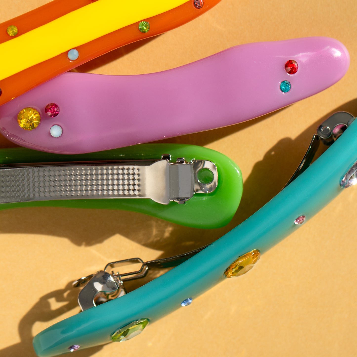 Resin Hair Clip Slide Barrettes With Rhinestone