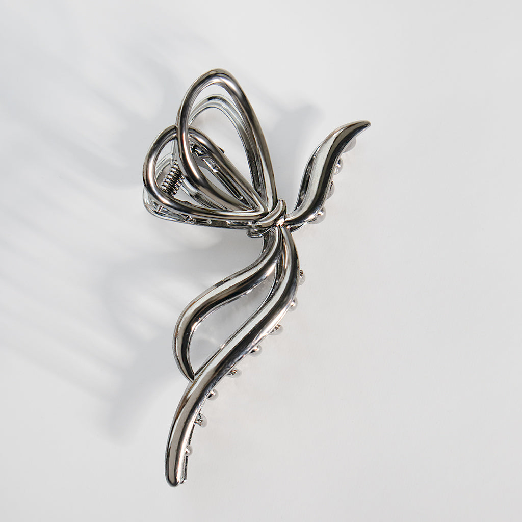Large Silver Bow Claw Hair Clip
