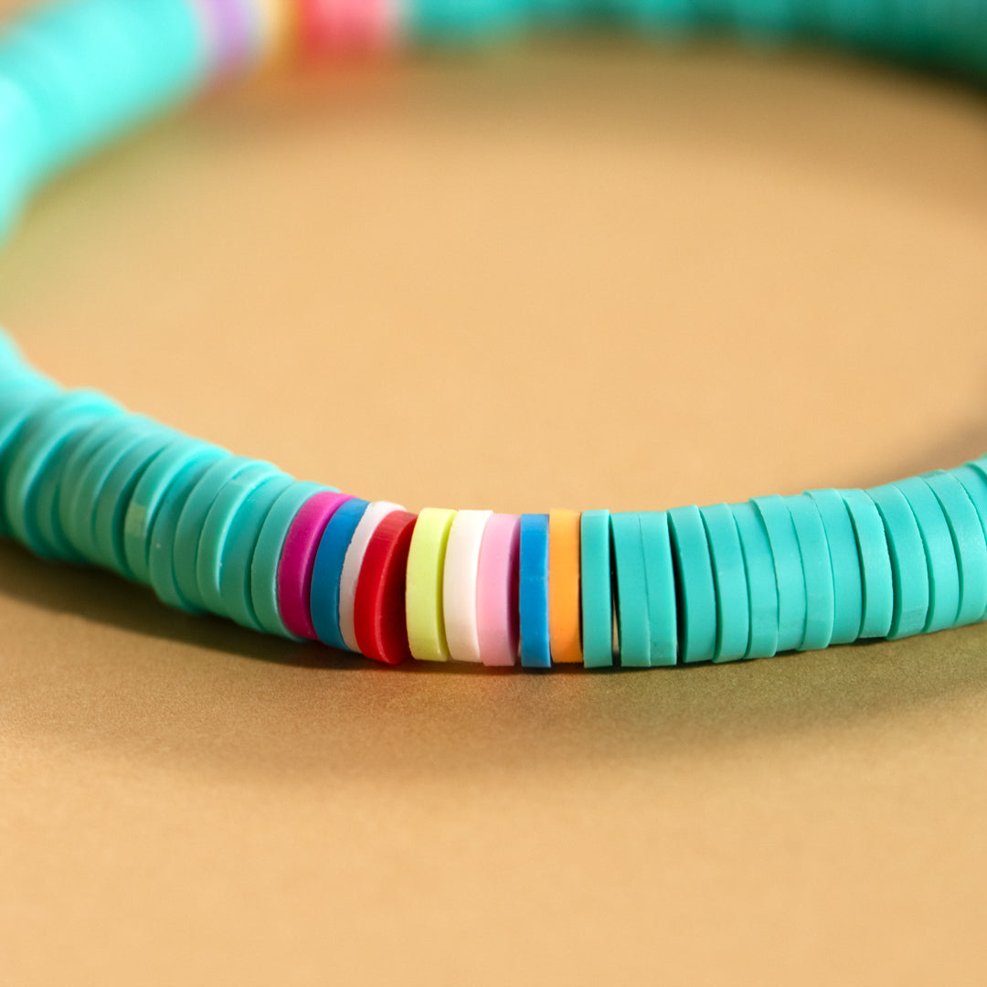 Bright Turquoise Heishi Bead Stretch Bracelet