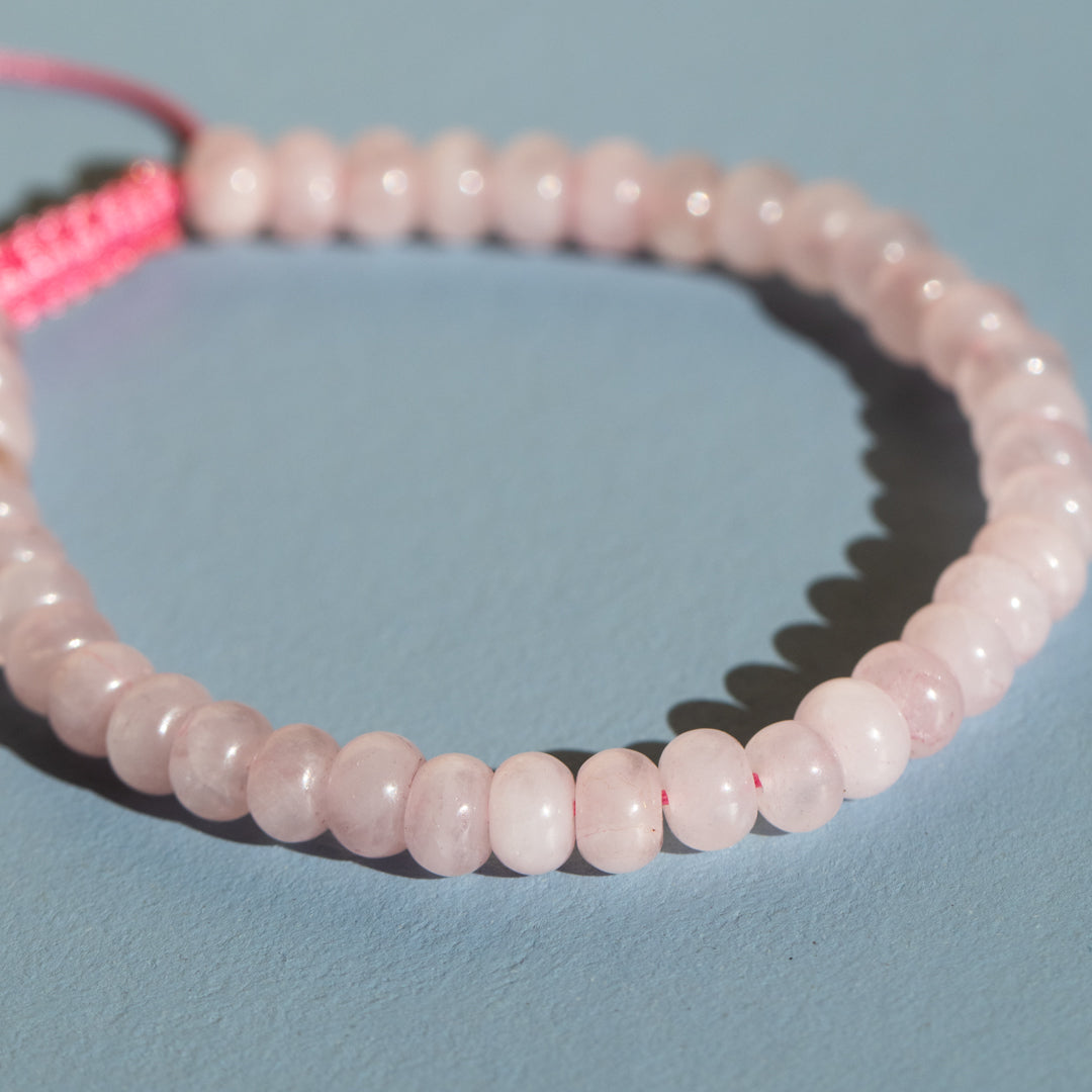 Roze Quartz Bead Adjustable Cord Bracelet