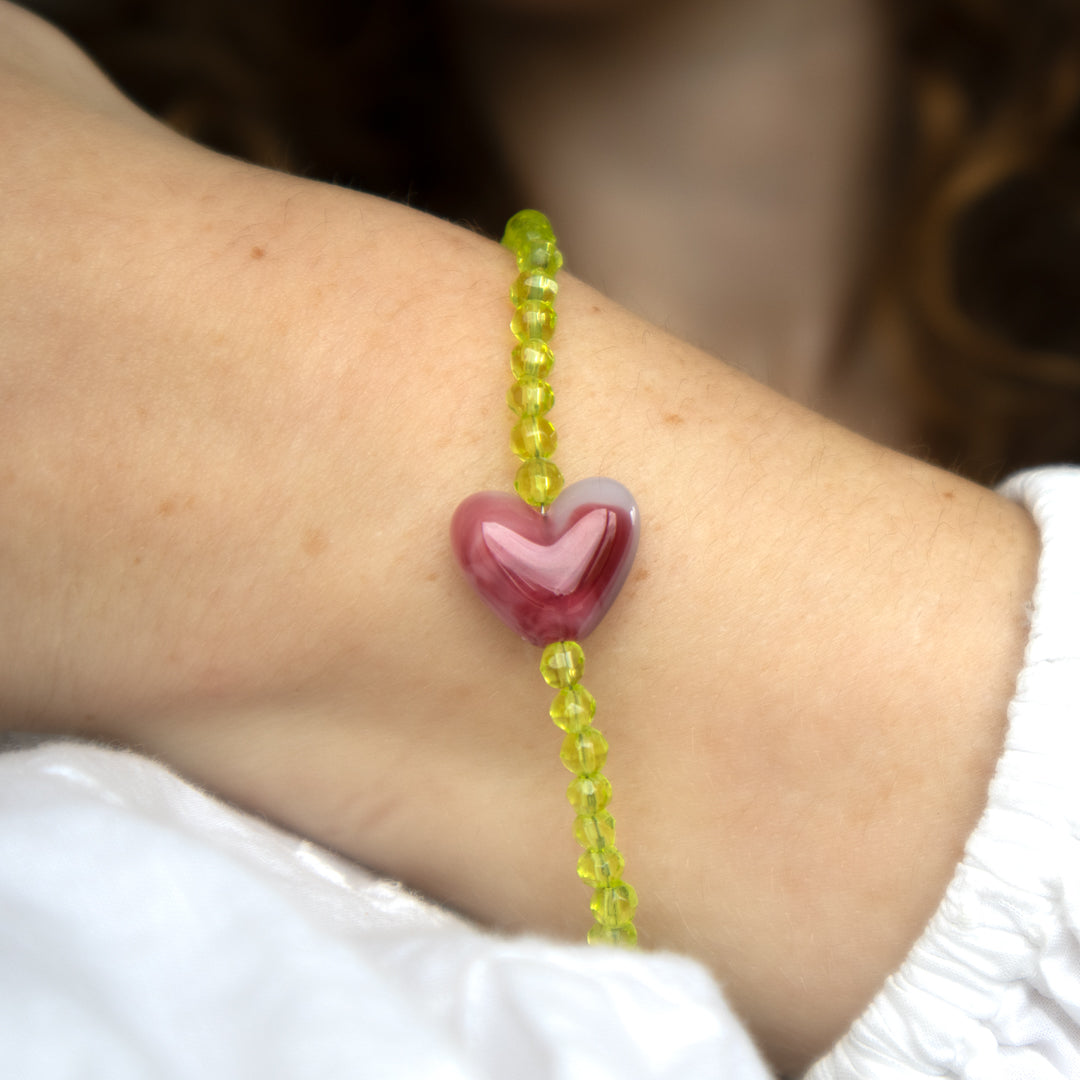 Pistachio and Raspberry Heart Gelato Necklace