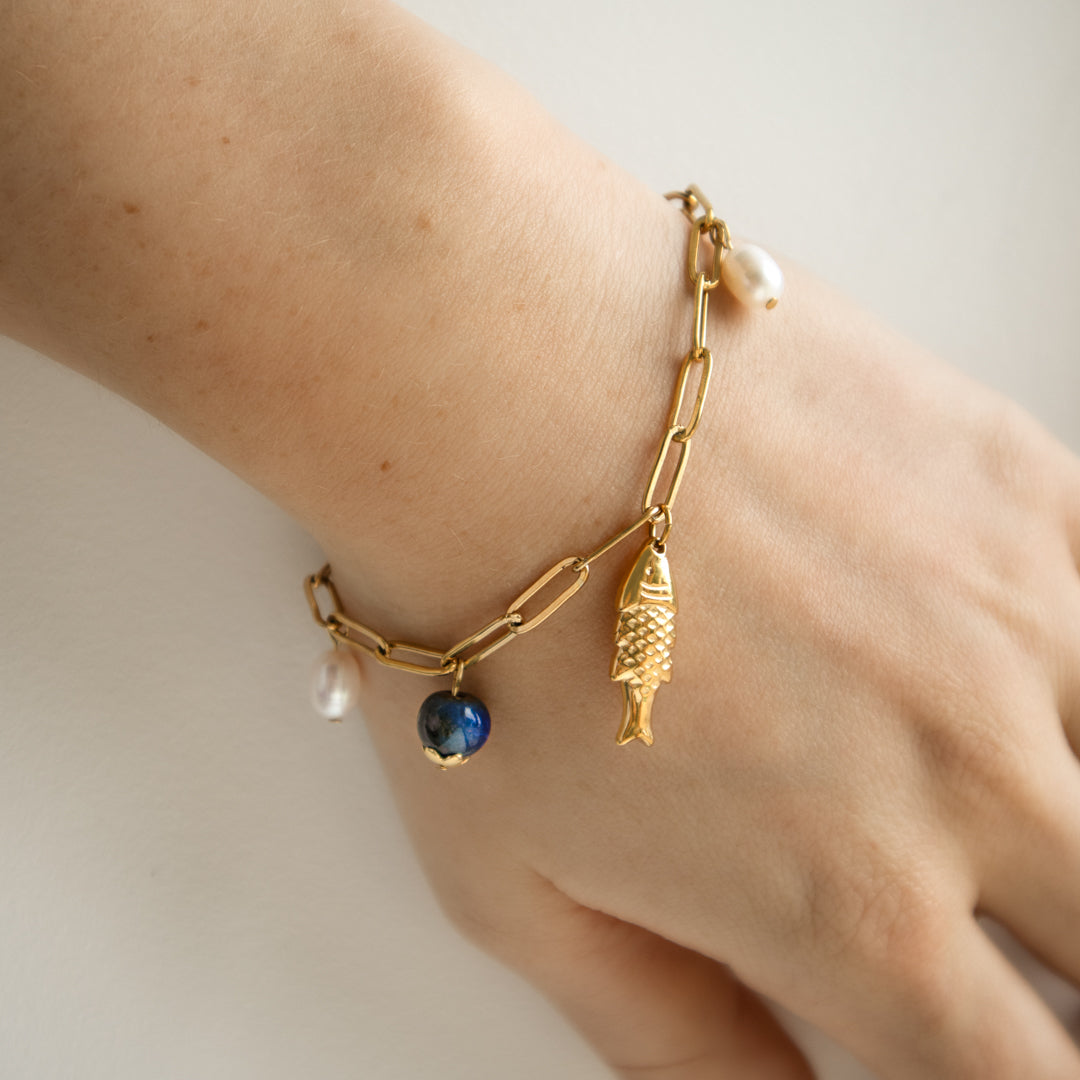 Gold Fish and Pearl Necklace Set of 2