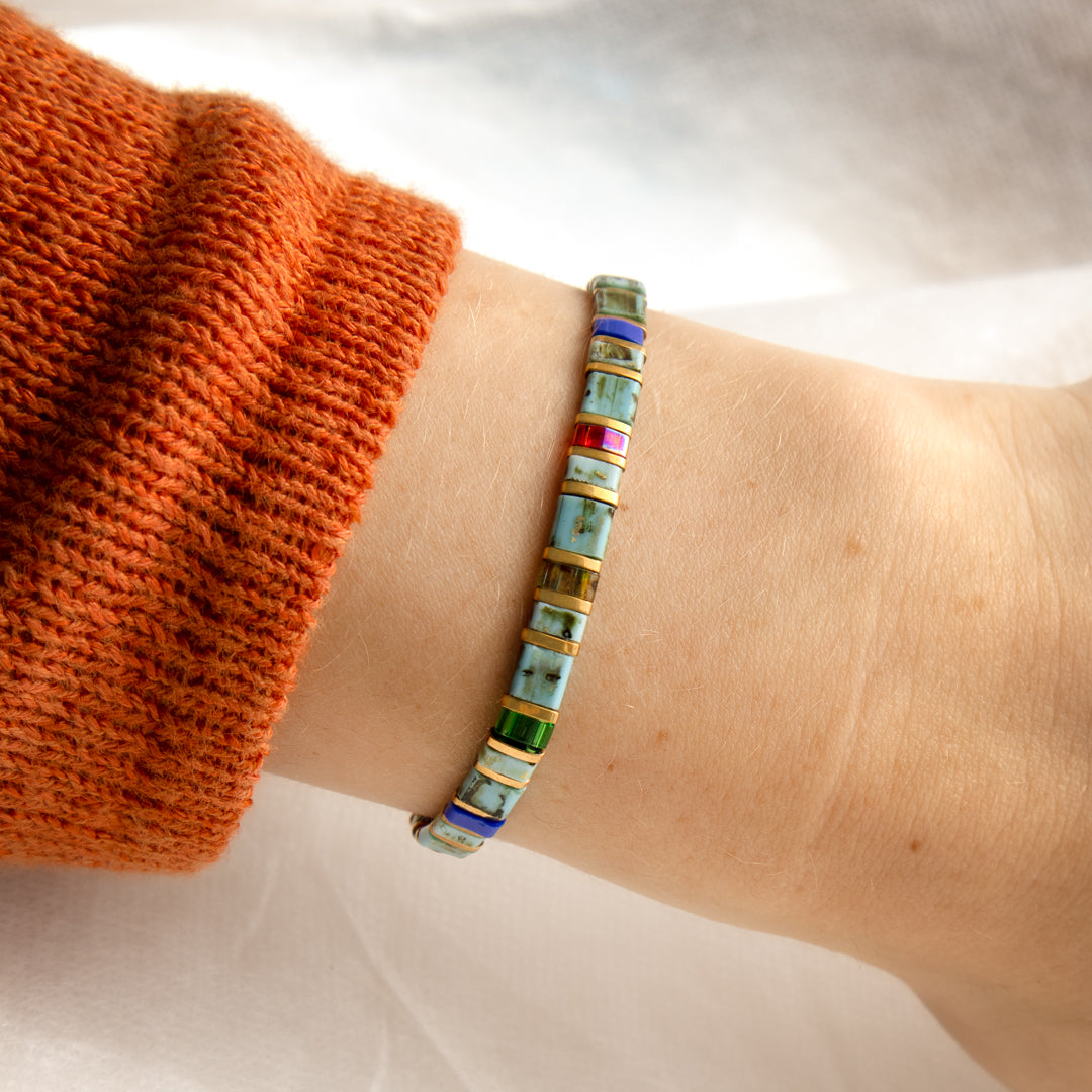 Turquoise Enamel Tile Stretch Bracelet