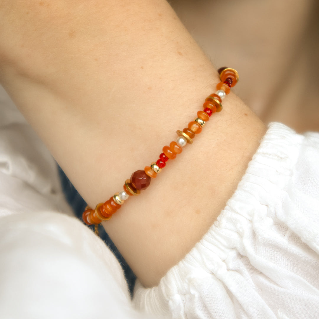 Carnelian Gemstone Bead And Sun Charm Bracelet