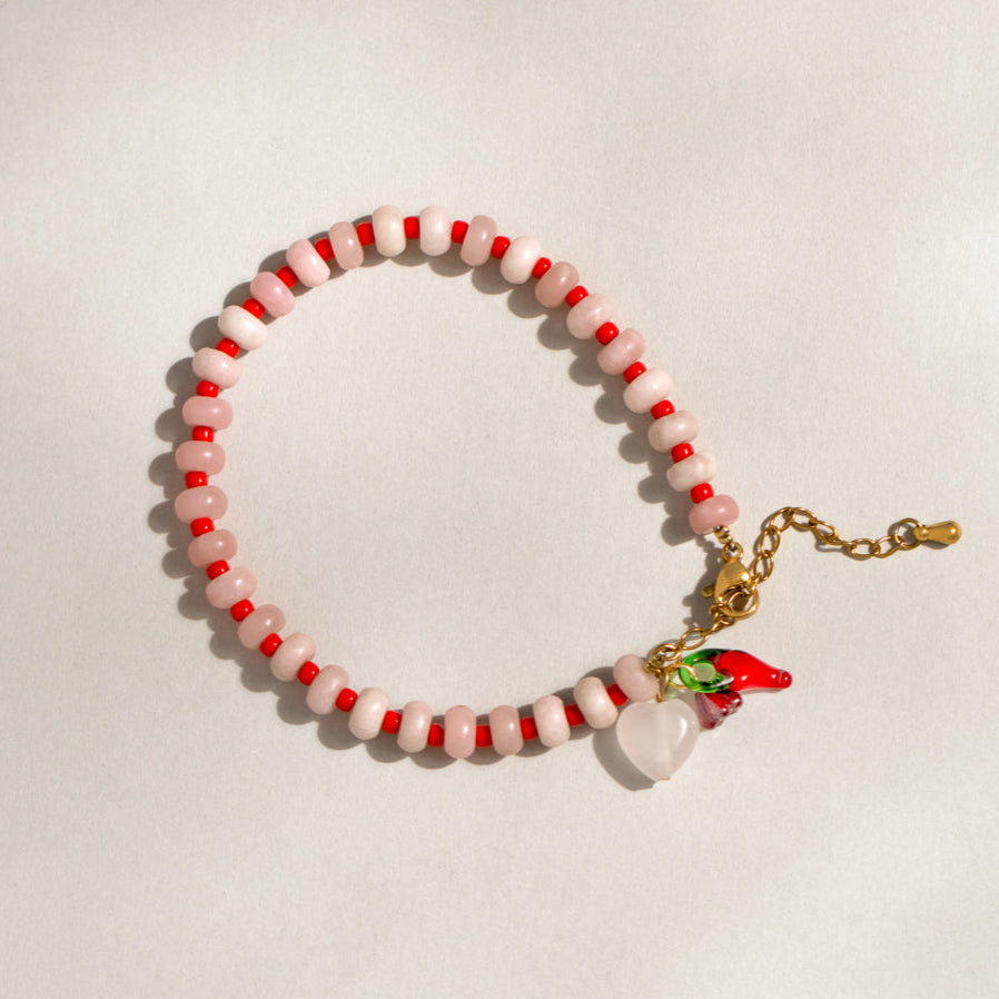 Gemstone Rose Quartz Heart Gingham Necklace