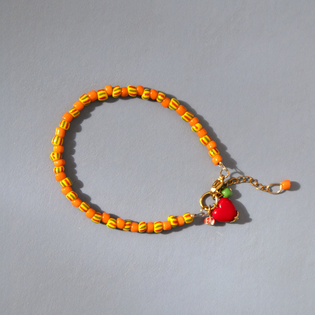 Orange Candy Stripe Beads Charm Bracelet