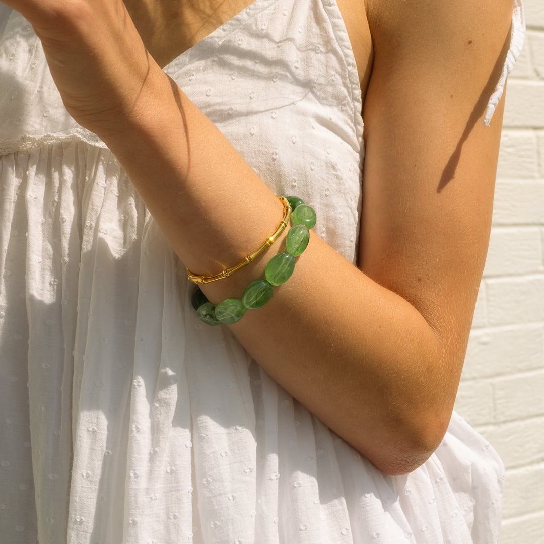 Chunky Green Beads Toggle Bracelet