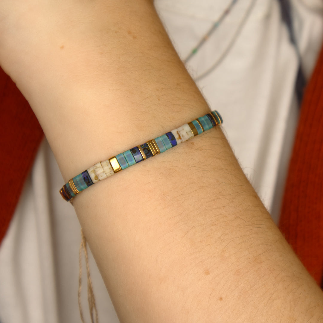 Turquoise Enamel Tile Adjustable Bracelet