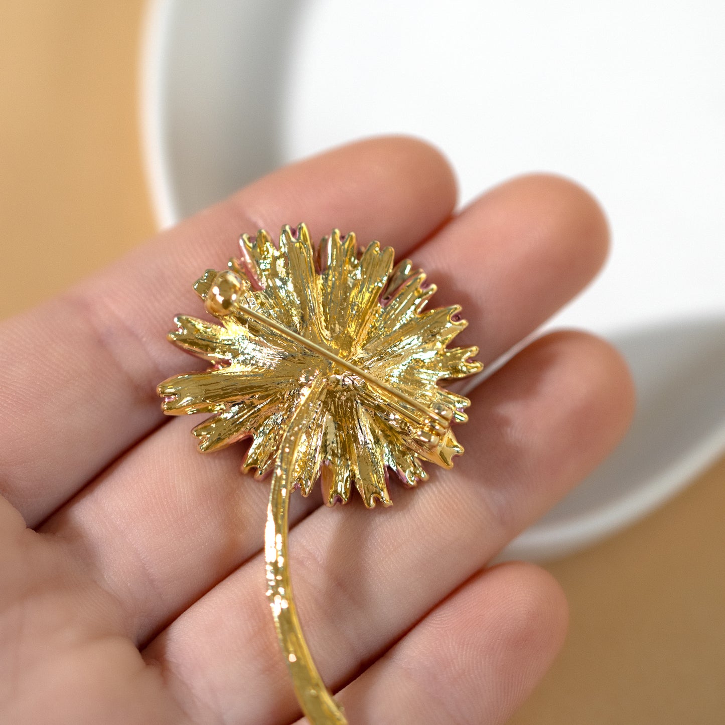 Pink Enamel Chrysanthemum Flower Brooch