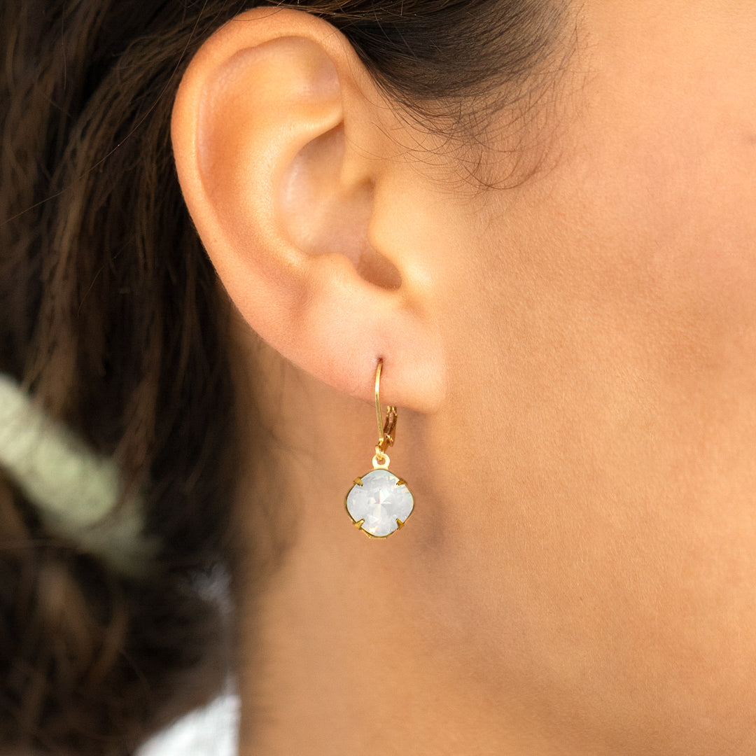 Frosted White Square Earrings With Swarovski Crystals