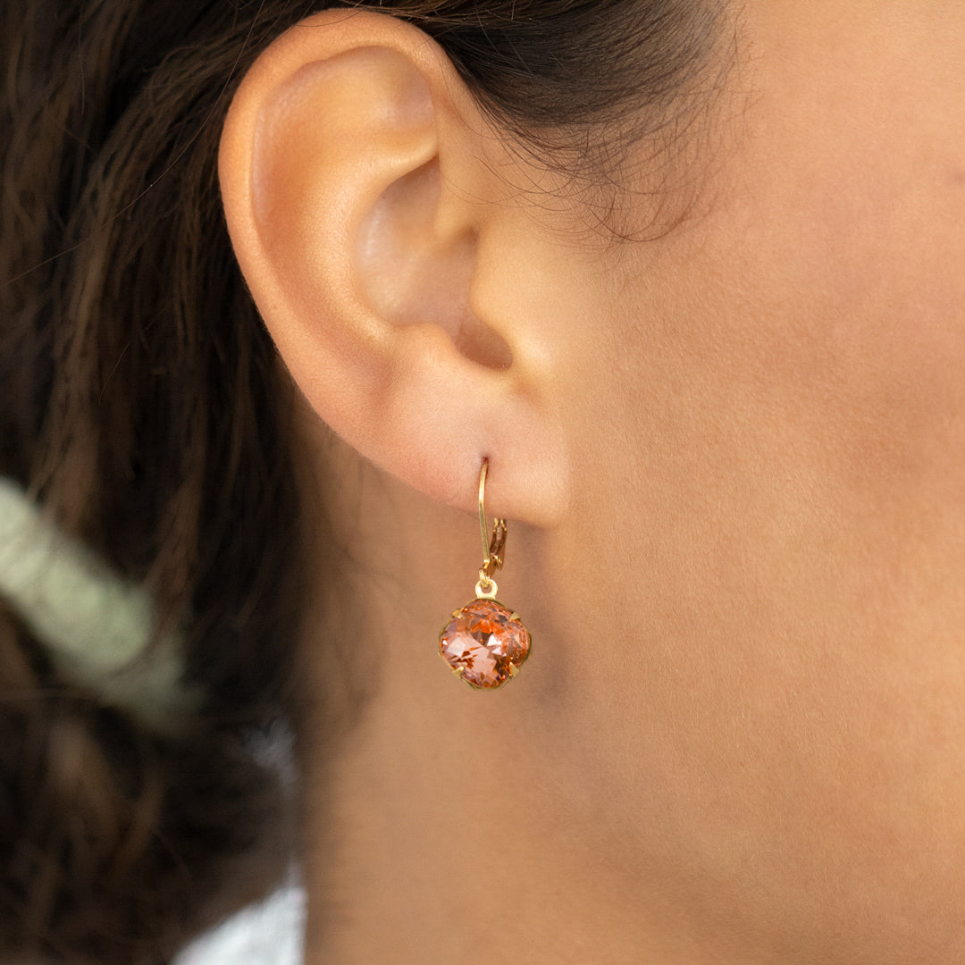 Peach Pink Square Earrings Made With Swarovski Crystals