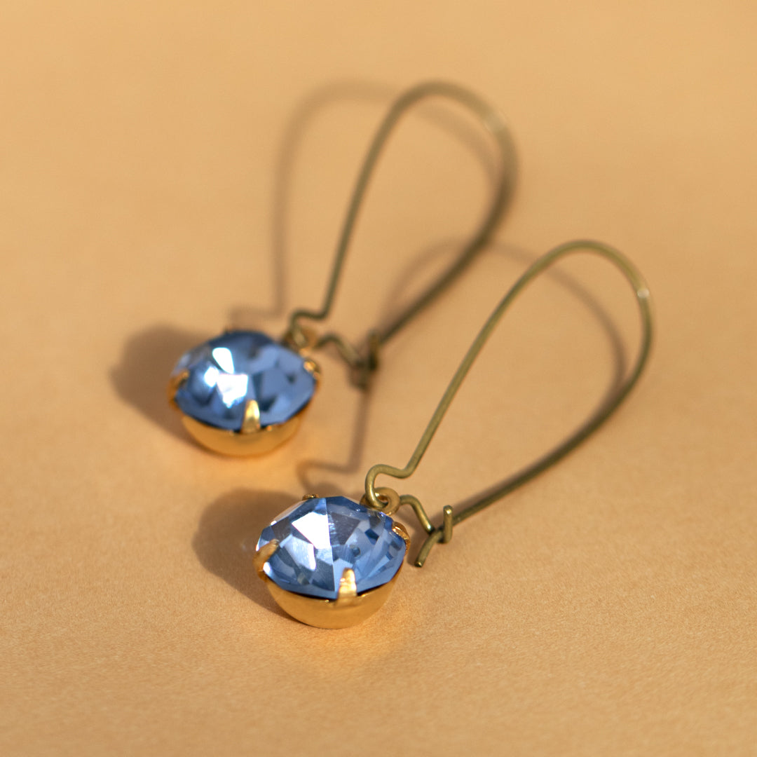 Round Blue Rhinestone Long Earrings
