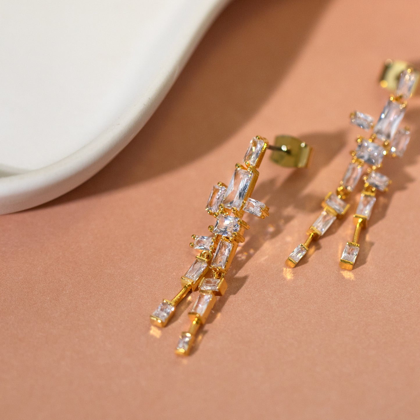 Diamante Long Geometrical Earrings