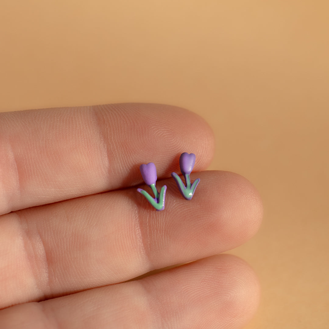 Enamel Tiny Tulip Stud Earrings
