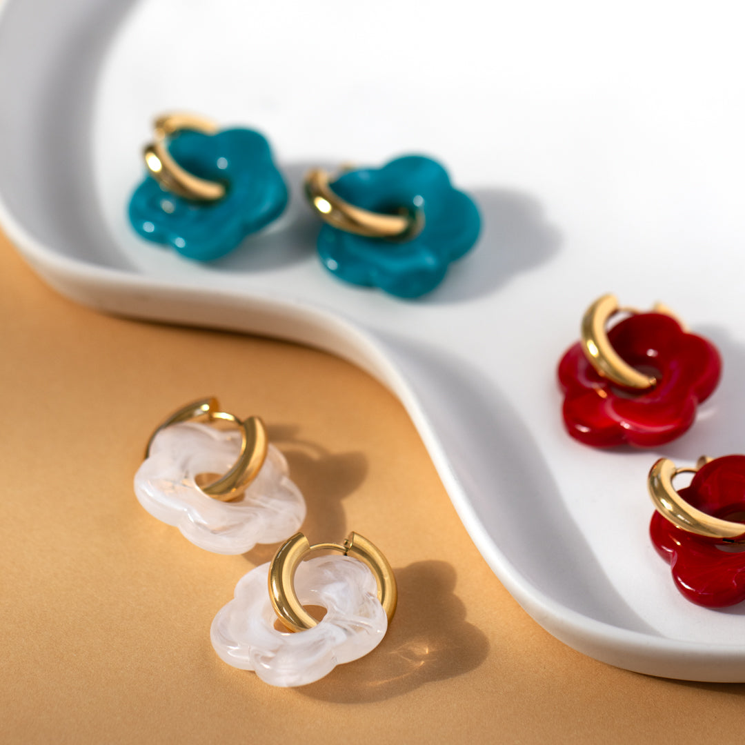 Statement Flower Charm Chunky Hoop Earrings