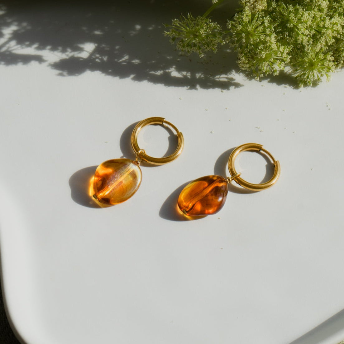 Amber Drop Hoop Earrings
