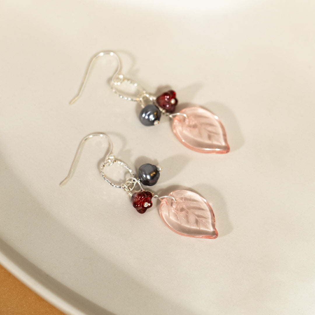 Pink And Red Blossom Drop Earrings