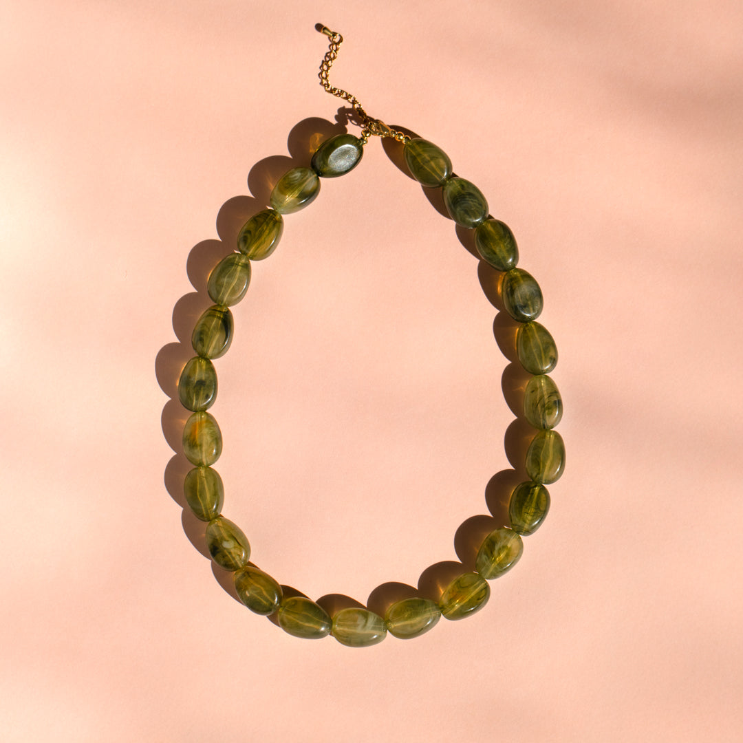 Olive Green Chunky Bead Stretch Bracelet