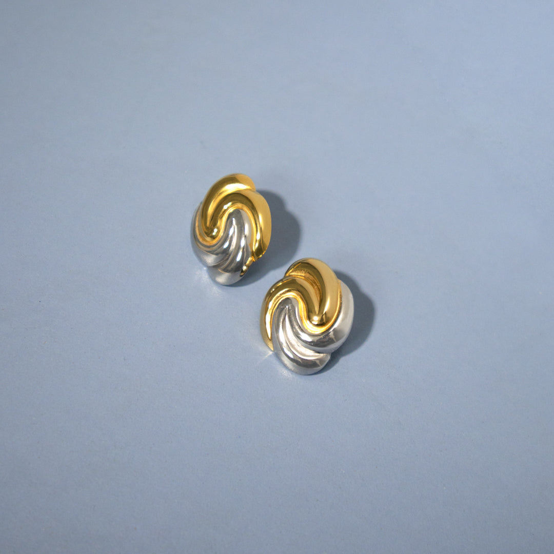 Mixed Metal Swirl Sculptural Stud Earrings