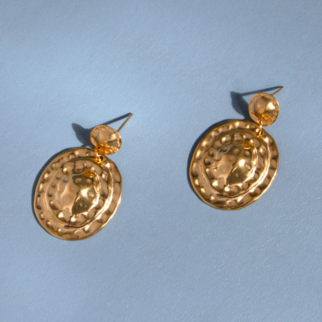 Statement Hammered Disc Earrings Gold Plated