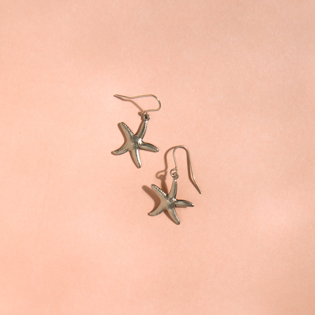 Silver Tone Starfish Drop Earrings