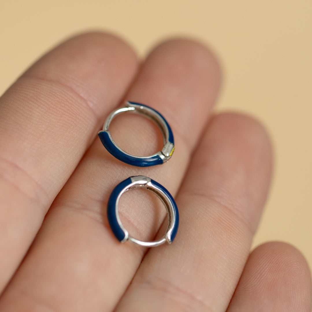 Sterling Silver Enamel Hoop Earrings