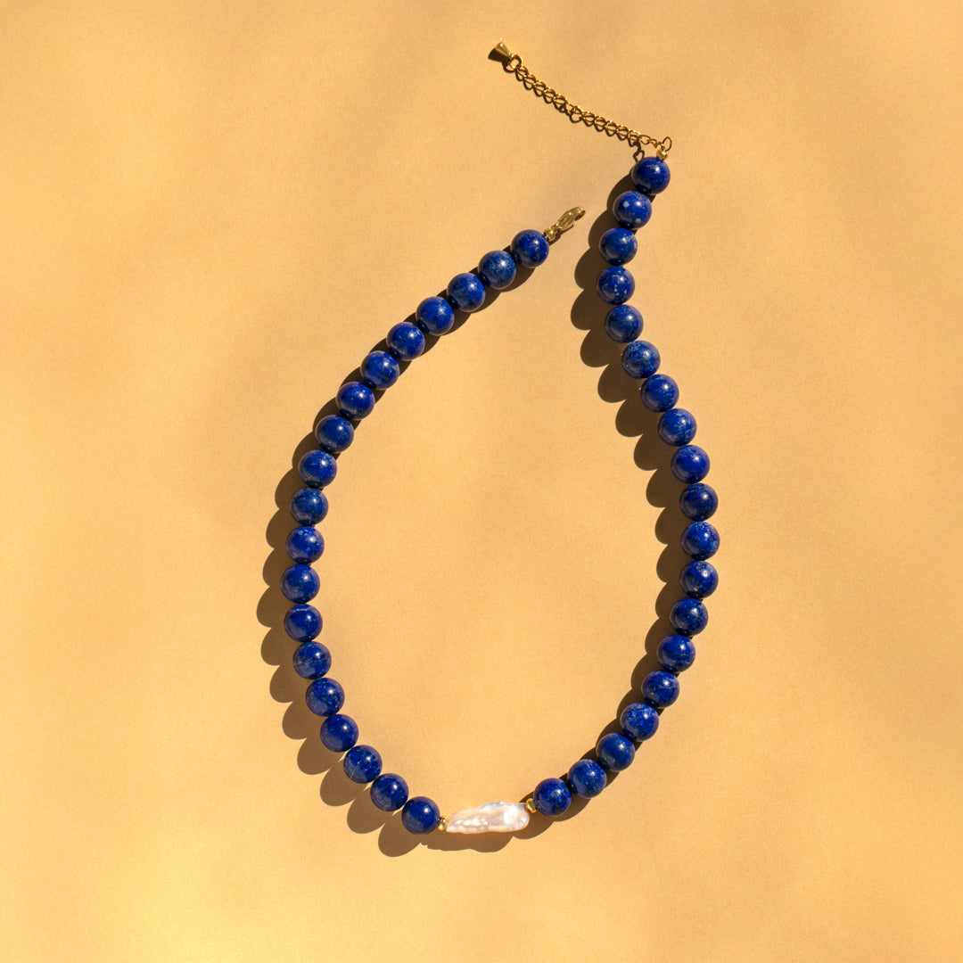 Lapis Lazuli And Keshi Pearl Necklace