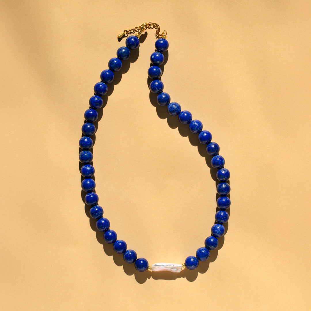 Lapis Lazuli And Keshi Pearl Necklace