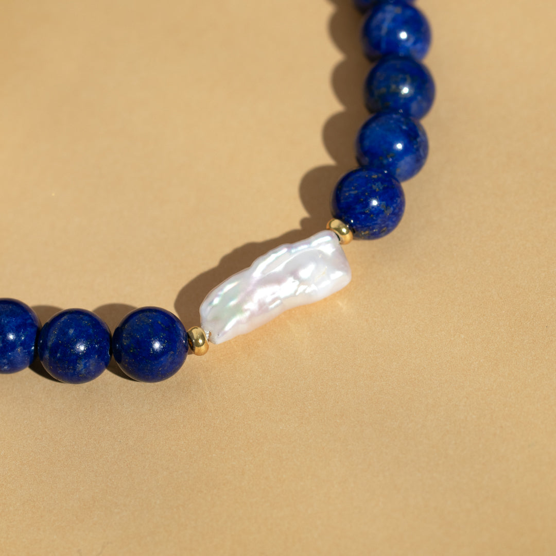 Lapis Lazuli And Keshi Pearl Necklace