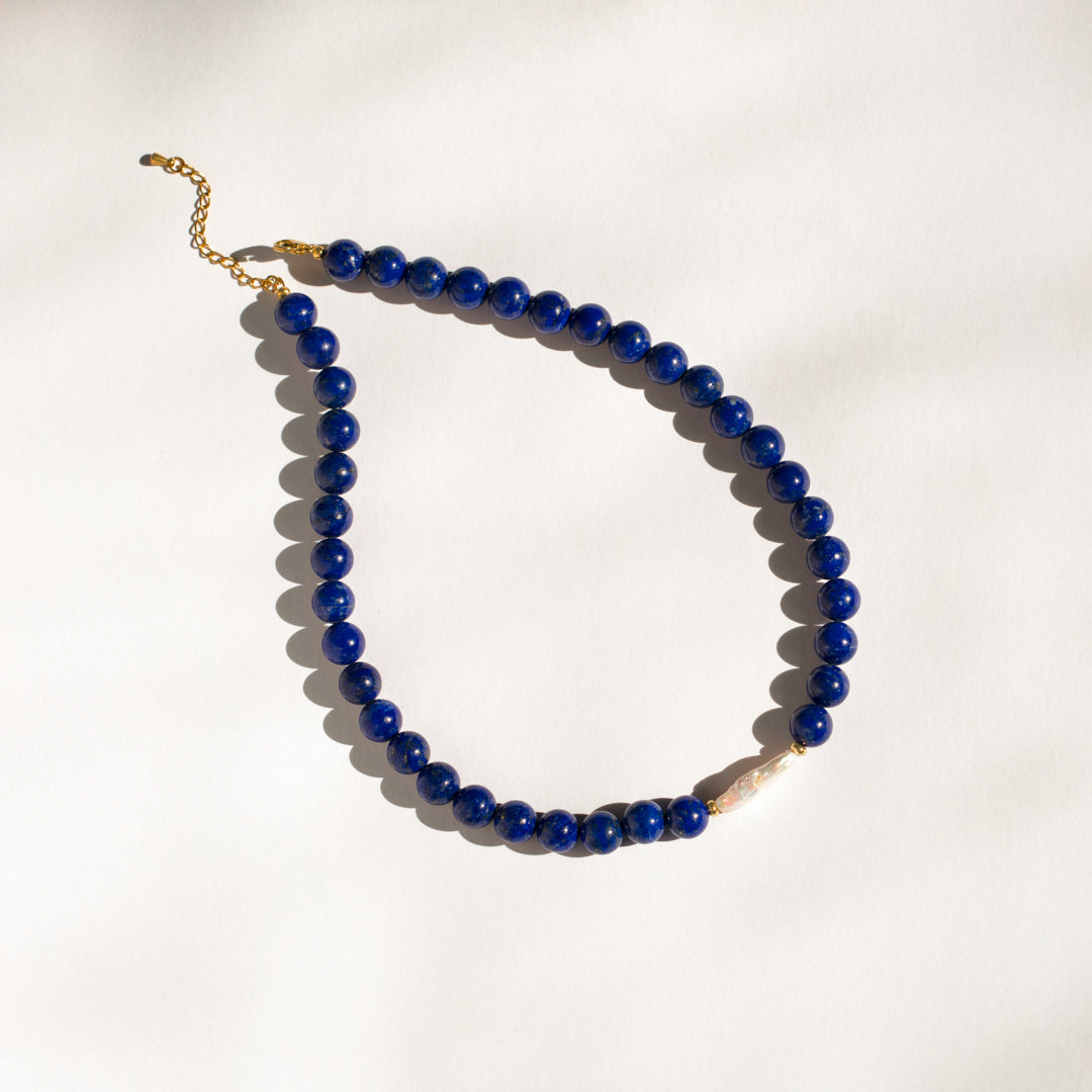 Lapis Lazuli And Keshi Pearl Necklace