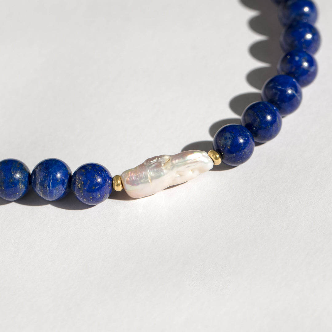 Lapis Lazuli And Keshi Pearl Necklace
