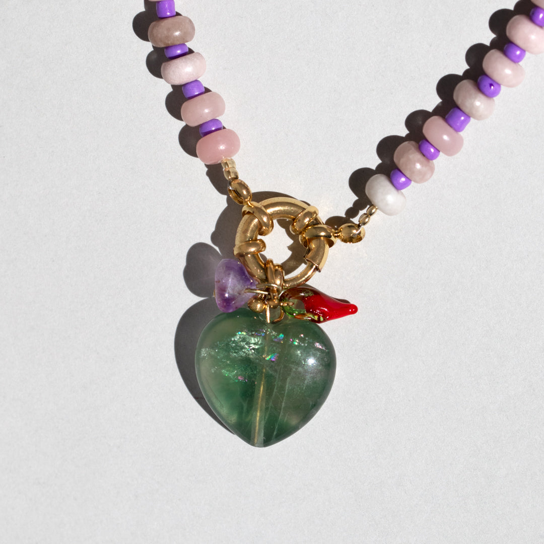 Pink And Purple Gingham Gemstone Necklace