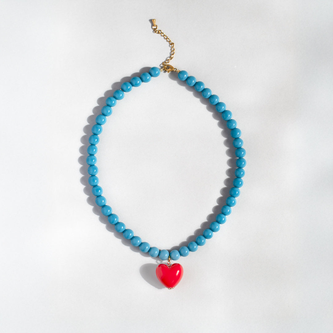Turquoise Bead and Red Heart Bracelet