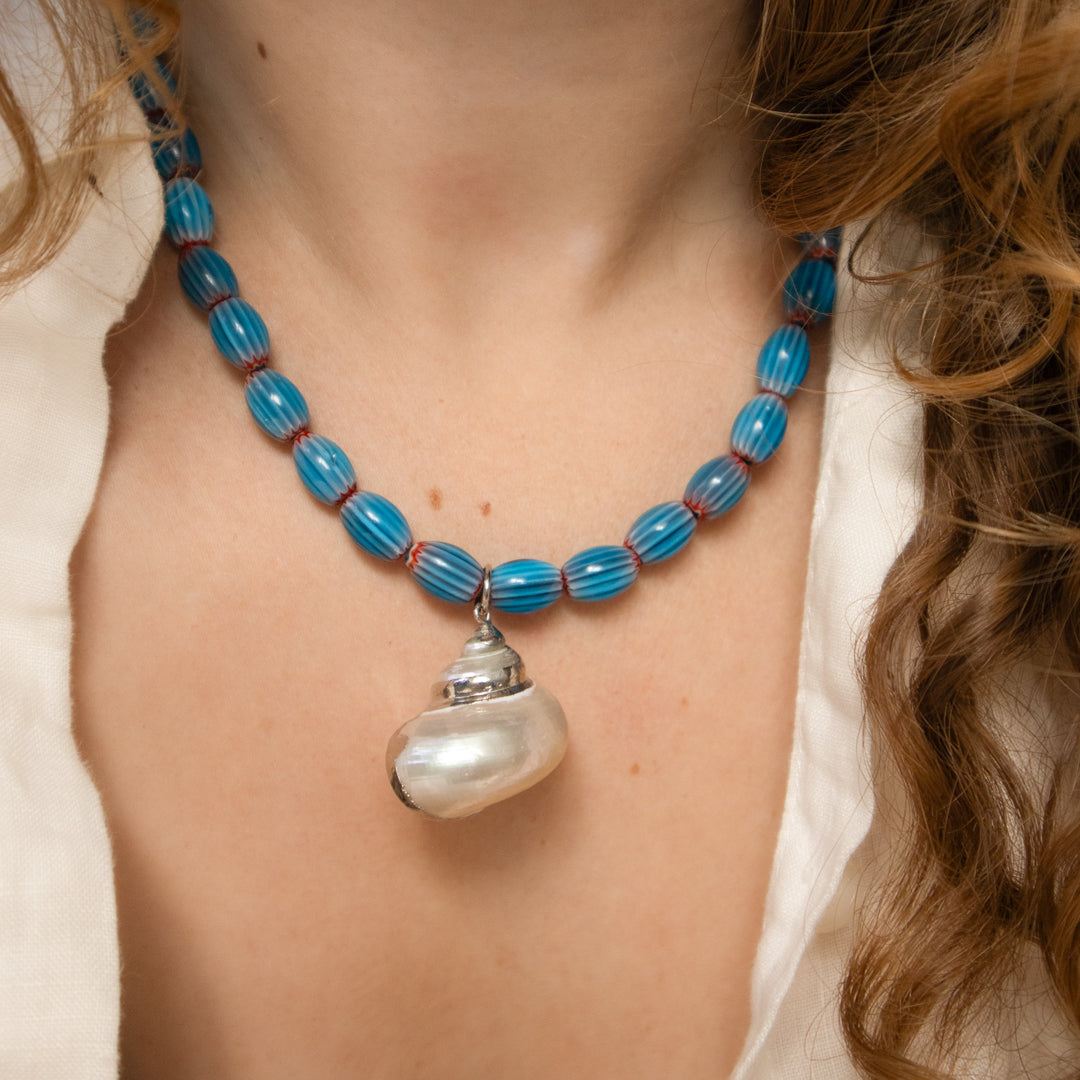 Ceramic Beads and Shell Necklace