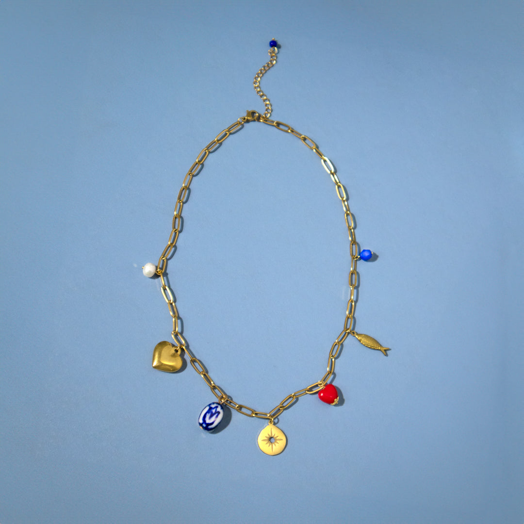 Goldfish and Hearts Charm Necklace