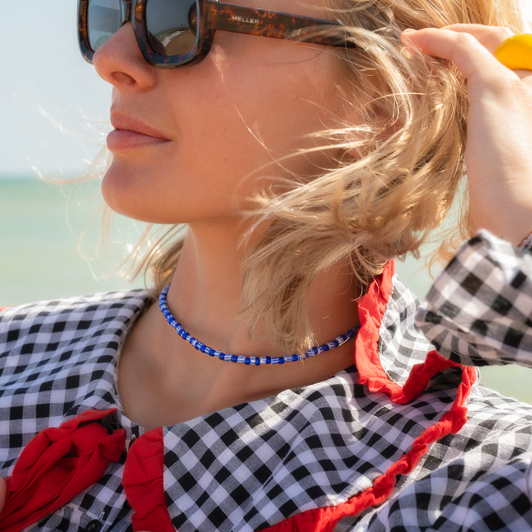Blue Stripe Bead Necklace