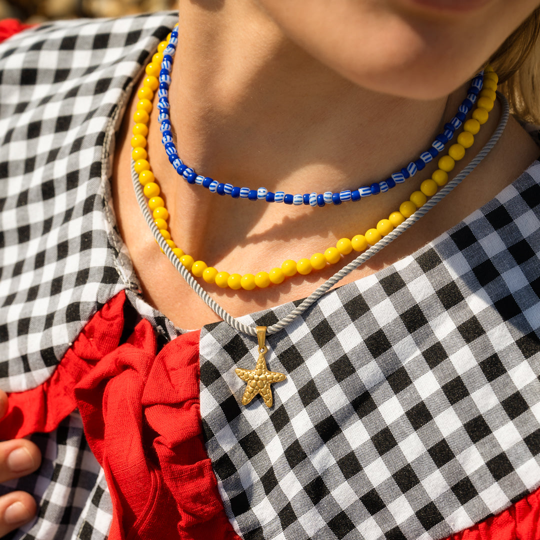 Blue Yellow Bead and Starfish Necklace Set of 3
