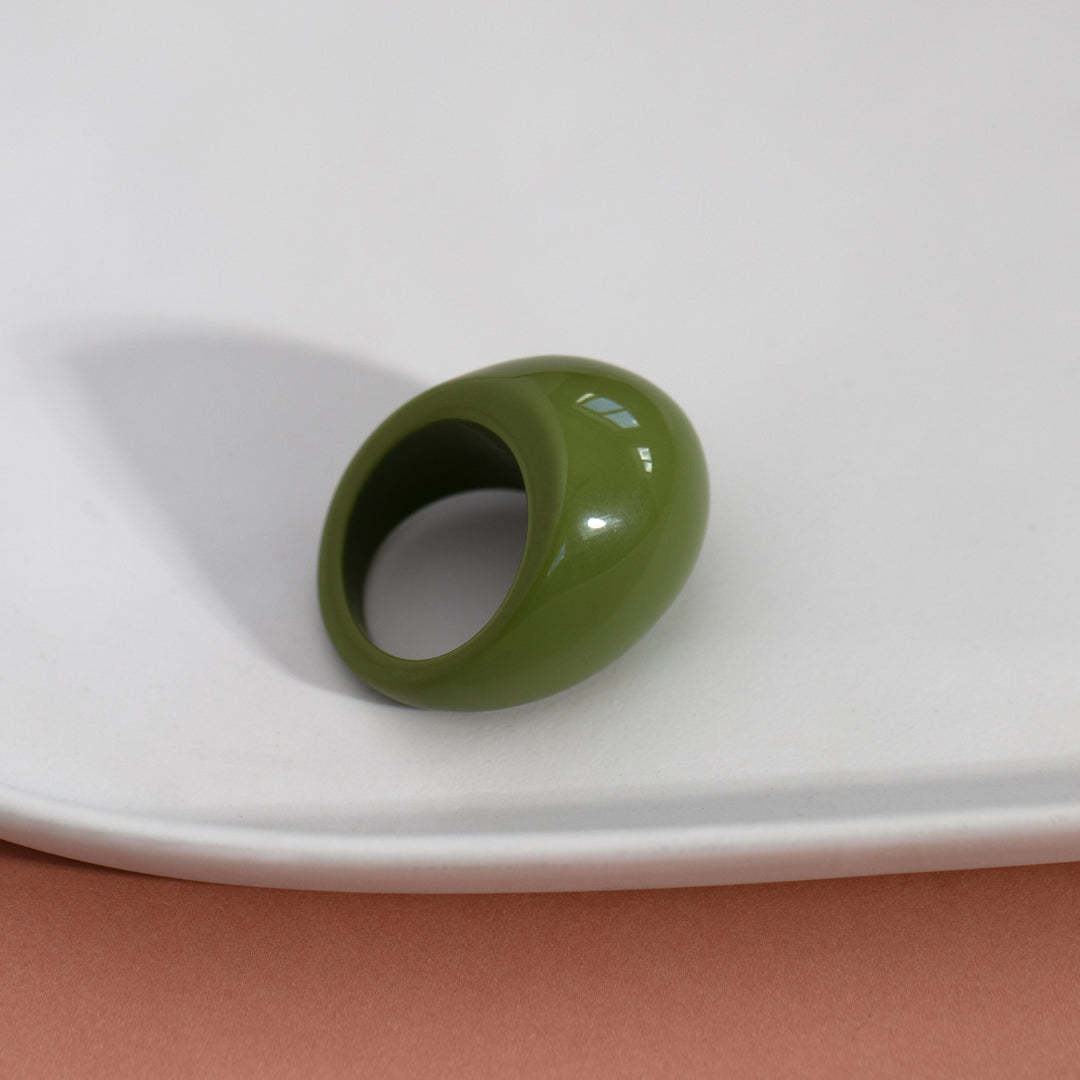 Olivine Green Dome Resin Ring