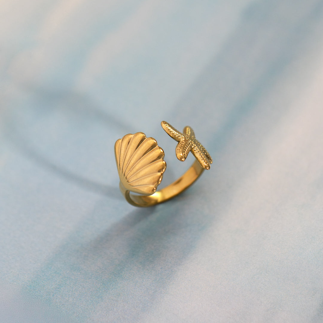 Shell and Starfish Open Waterproof Ring
