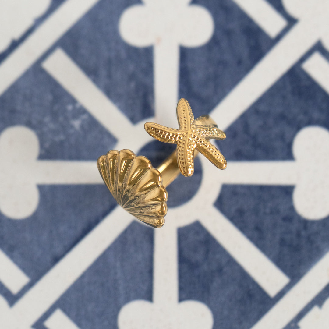 Shell and Starfish Open Waterproof Ring
