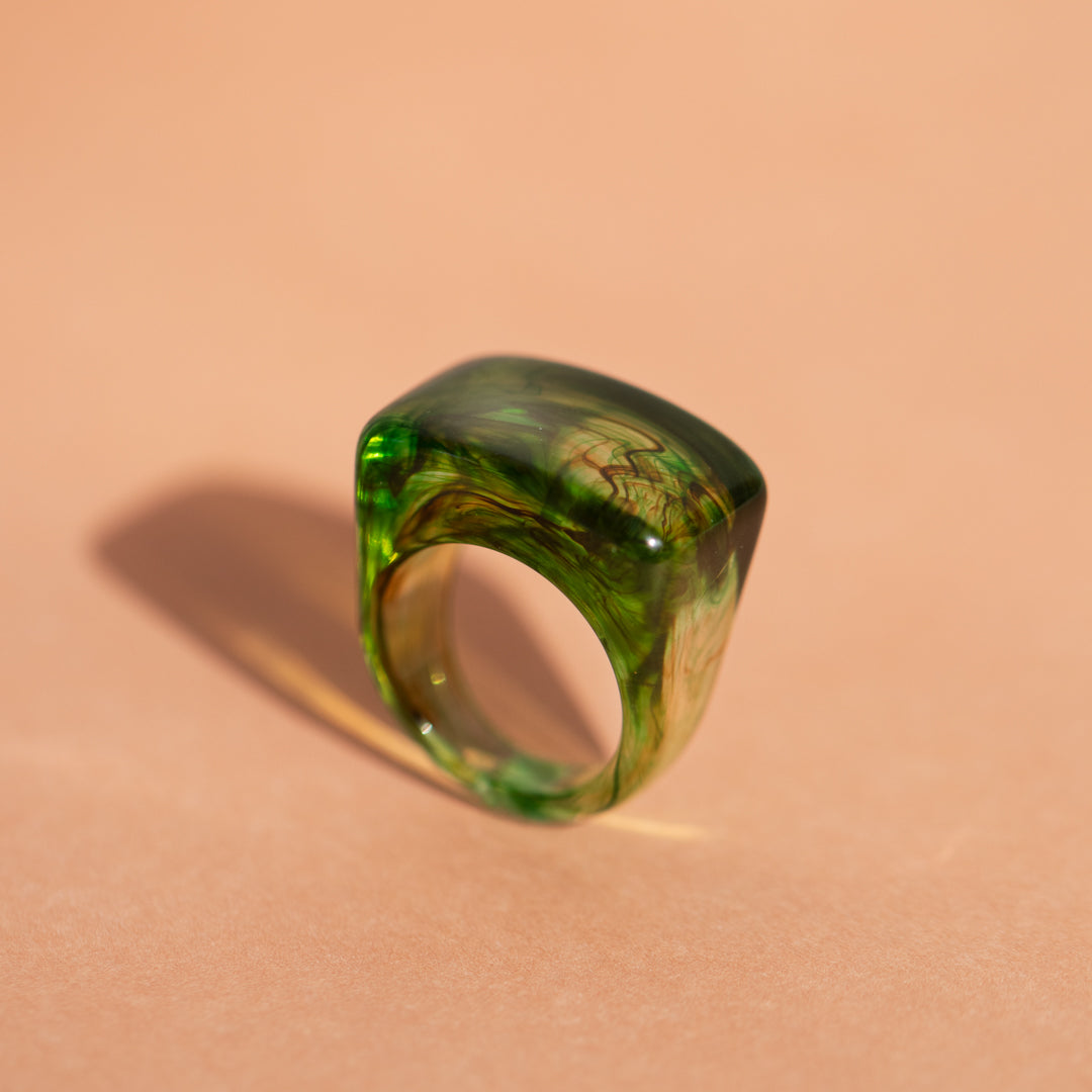 Chunky Square Green Resin Ring