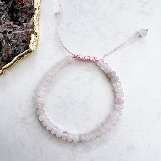 Roze Quartz Bead Adjustable Cord Bracelet