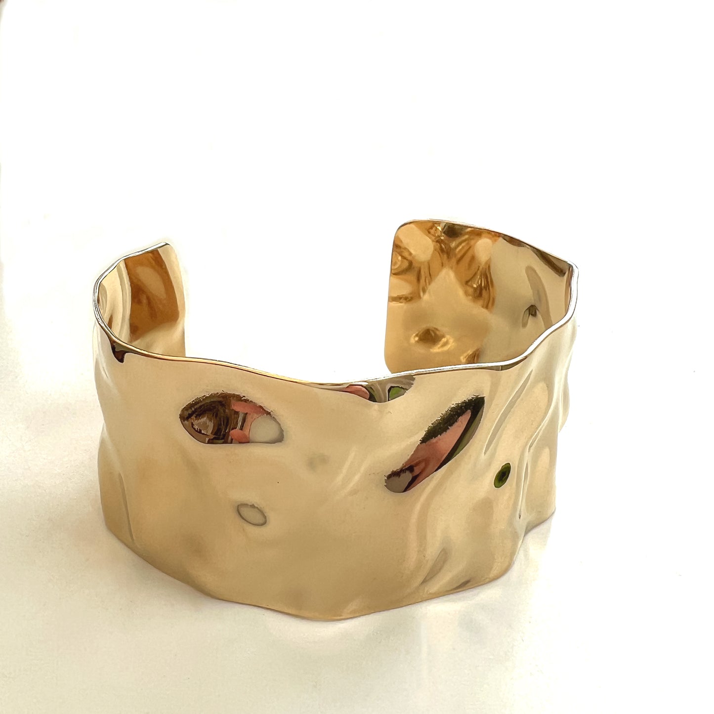 Textured Wide Cuff Bangle Non Tarnish