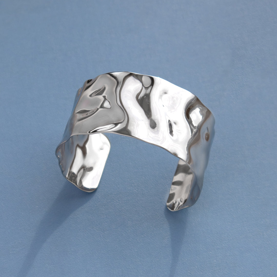 Silver Tone Textured Wide Cuff Bangle