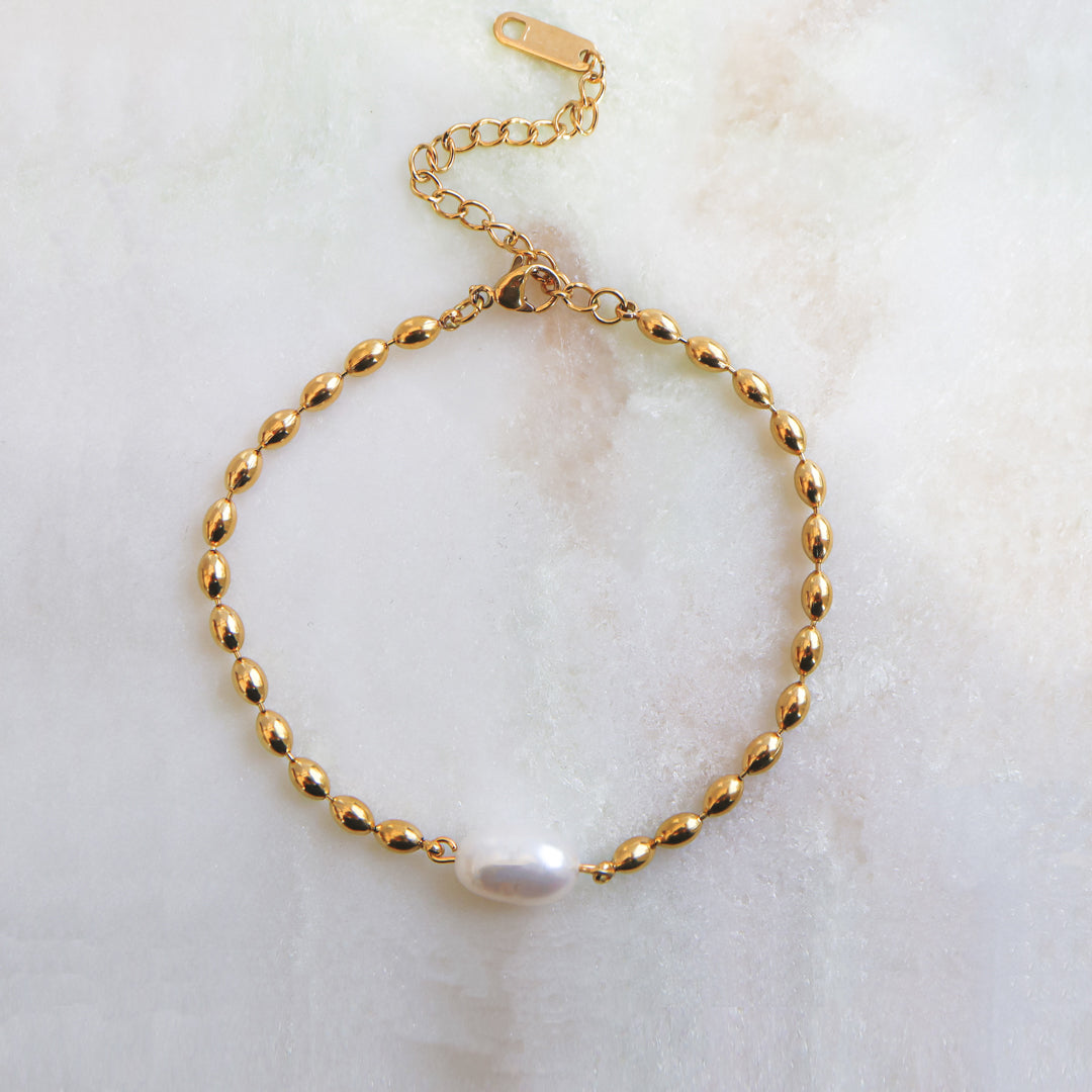 Non Tarnish Bead Chain And Pearl Bracelet