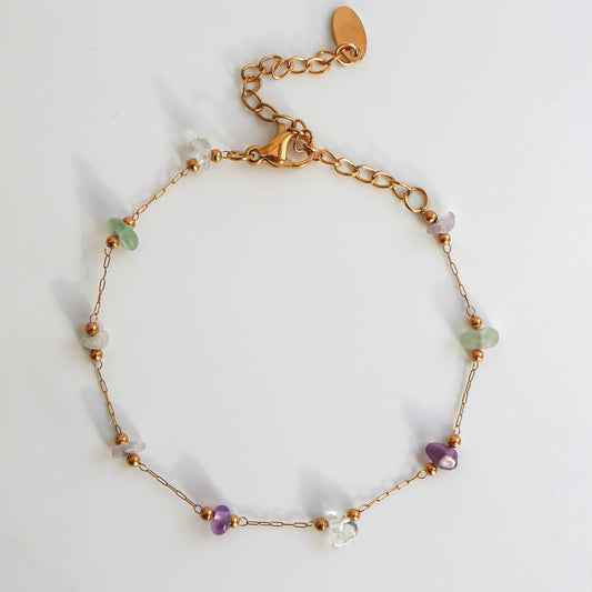 Gemstone Nugget Bead Chain  Bracelet Non Tarnish