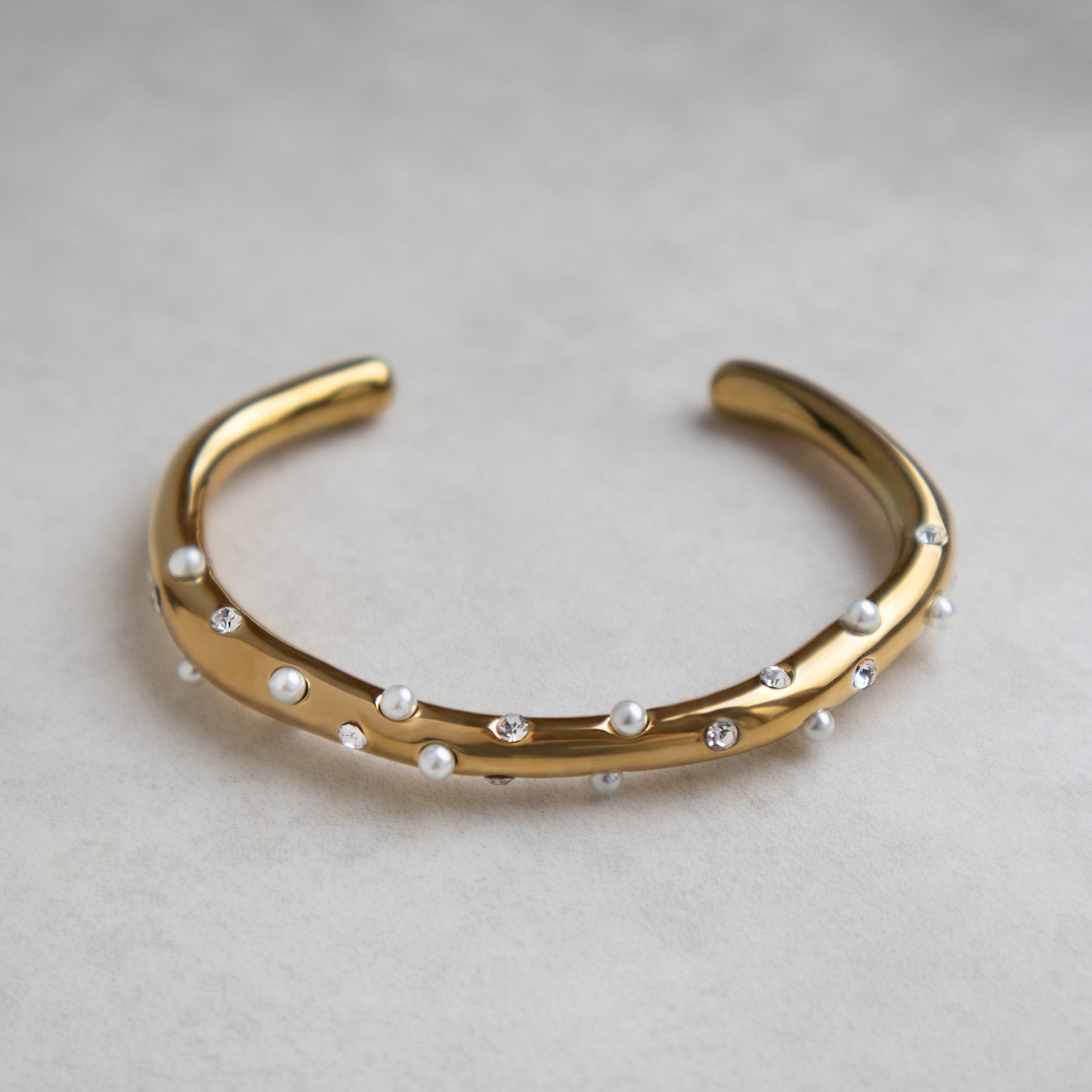 Non Tarnish Pearl Dome Cuff Bracelet Bangle