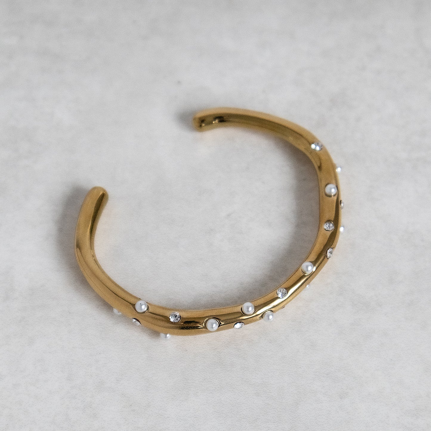 Non Tarnish Pearl Dome Cuff Bracelet Bangle
