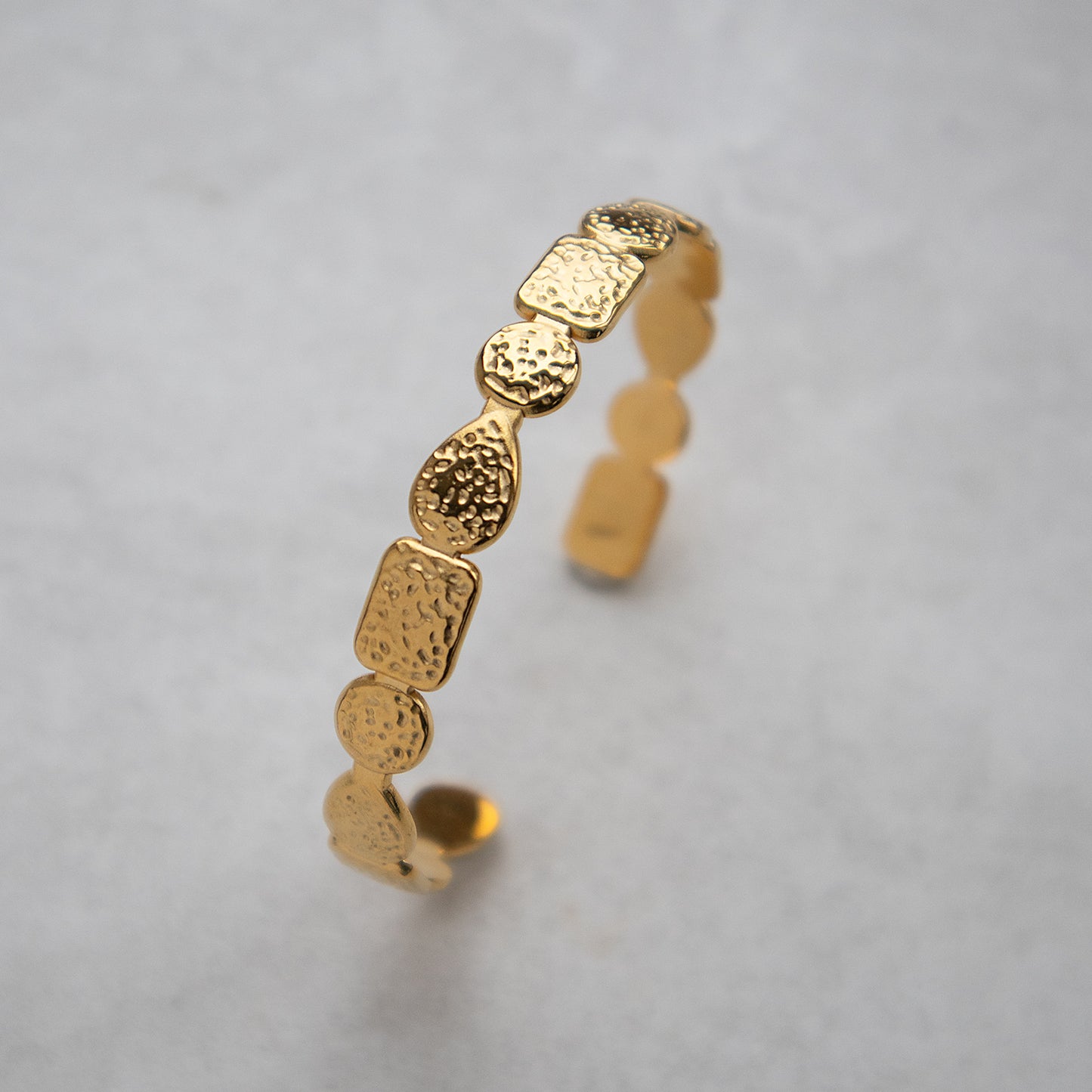 Non Tarnish Hammered Open Cuff Bangle